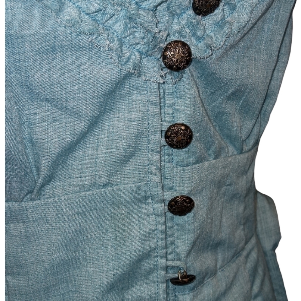 Nick & Mo Anthropologie button down blue/green shirt dress halter neck size S. - Picture 8 of 11